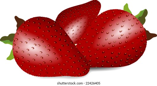  three strawberry in a white background	