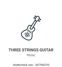 Three strings guitar outline vector icon. Thin line black three strings guitar icon, flat vector simple element illustration from editable music concept isolated stroke on white background
