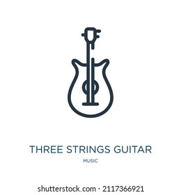 three strings guitar thin line icon. instrument, musical linear icons from music concept isolated outline sign. Vector illustration symbol element for web design and apps.