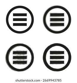 Tres círculos rayados. Conjunto de iconos de menú. Símbolo de líneas Horizontales. Botón de Web de Vector. EPS 10.