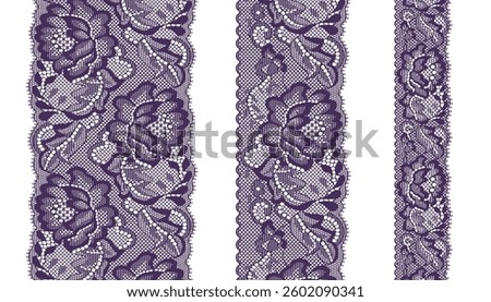 Three strips of purple lace, each with a distinct width