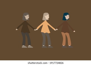 Three Strong Women Twins Holding Hands