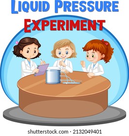 Three students doing liquid pressure experiment illustration