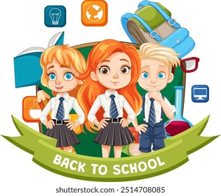 Three students ready for school