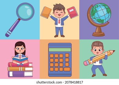 grupo de personajes escolares de tres estudiantes