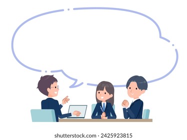 Three students talking with speech bubble. Vector art that is easy to edit.