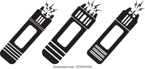 Three stun gun weapons emitting sparks, self defense equipment