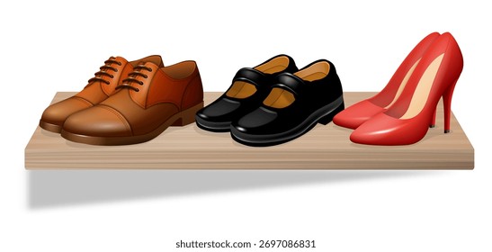 Três estilos. Uma prateleira. Um contraste visual de moda, gênero e elegância.