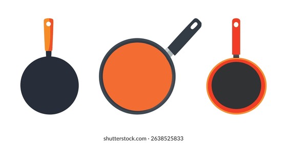 Three Stylish Frying Pans Kitchen Icon Design