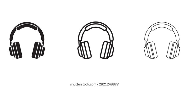 Three stylish overear headphones design variations illustrated in simple line art style