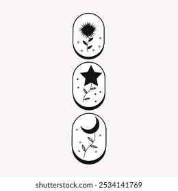  three stylized black light illustration logos on a light background with a small round black dot next to the logo icon