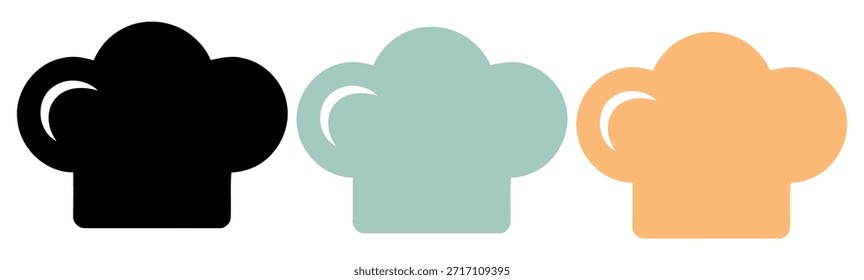 Three stylized chef hats in black, light blue, and orange symbolizing culinary expertise