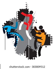 Three stylized climbers
Three icons of climbers on a grunge halftone background x-shaped. Suitable for printing T-shirts. Vector illustration.