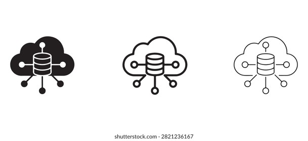 Three stylized cloud server icons with database symbols connected to network nodes on transparent background