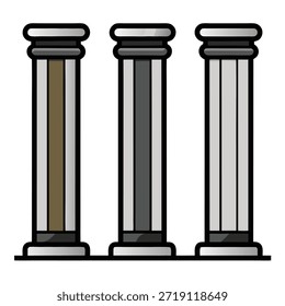 Tres columnas estilizadas en gris y marrón con contornos negros sobre un fondo blanco Palabras claves: columnas, pilares, arquitectura, antiguo, clásico, griego, romano, edificio, estructura, Asistencia
