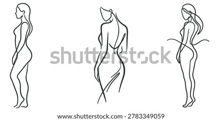 Three stylized female body outlines, minimalist style.