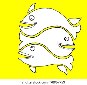 Three stylized fishes