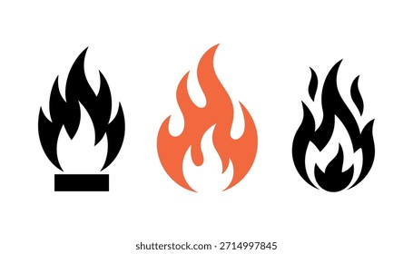 Three stylized flame one orange two black on white background fire symbol heat flame fire symbol heat orange flame