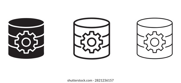 Three stylized gear database icons with varying shades for digital design and user interface projects