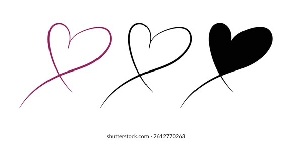 Three stylized heart shapes in various colors for design elements