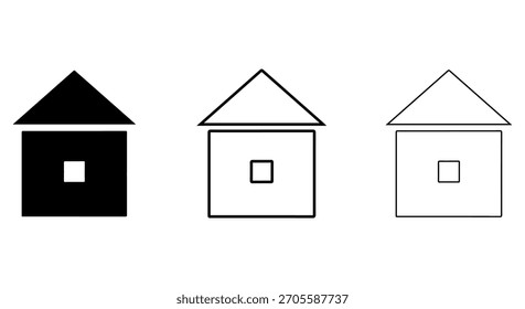 Três ícones estilizados da casa em preto, contorno e preenchimento branco, representando diferentes estilos de representação da casa.