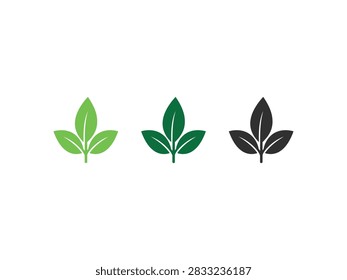 Three stylized leaf icons representing nature and growth in green and black colors