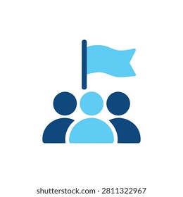 Three stylized people figures with a waving flag isolated on transparent background