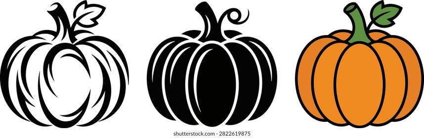 Three stylized pumpkins illustration with different color variations for seasonal designs