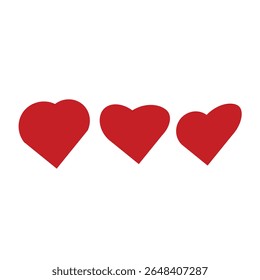 Three stylized red hearts are displayed against a clean white backdrop. The hearts vary in size and have slightly different, imperfect shapes, suggesting a hand-drawn or organic feel.