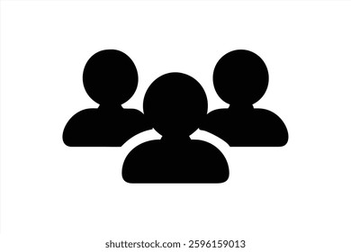 Three stylized silhouettes represent a community gathering or teamwork effort. The design emphasizes collaboration and unity among diverse individuals without specific features.