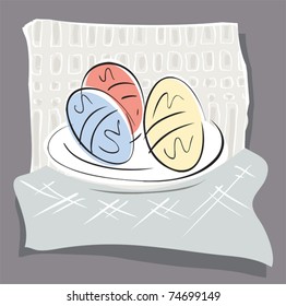 three stylized simple-line easter eggs