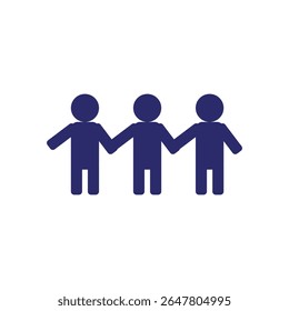 Tres figuras humanas estilizadas y simplificadas están dispuestas horizontalmente en el centro del marco, representadas en un azul índigo profundo.