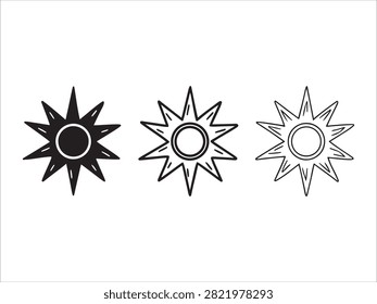 Three stylized sun icons with varying line thickness designs