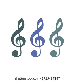 Three Stylized Treble Clefs in Blue and Teal Tones