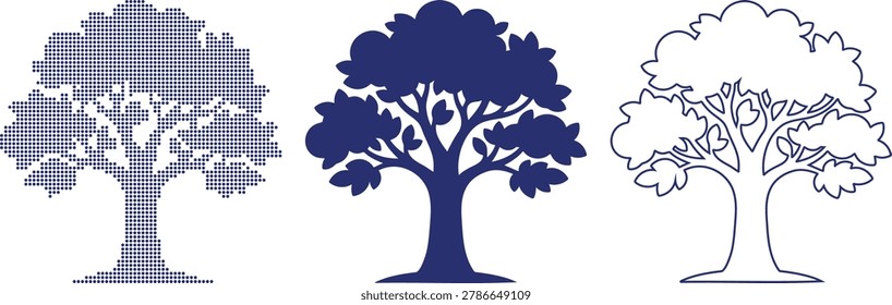 Three Stylized Trees in Different Graphic Styles illustration recolor