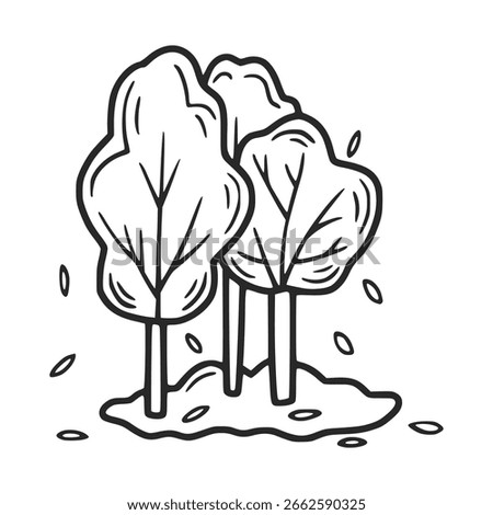 Three stylized trees losing leaves on a small dirt patch evoke autumn, making it ideal for nature themed design projects or simple illustrations