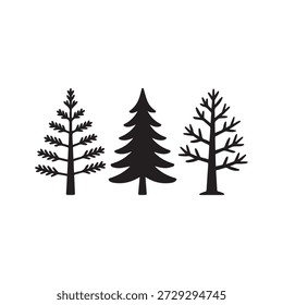 Três árvores estilizadas estão na ilustração minimalista de floresta em preto e branco