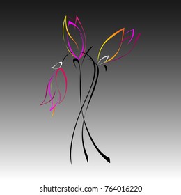 three stylized tulips on a gray background