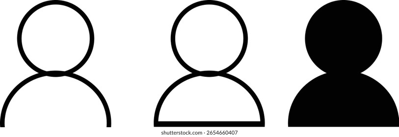 Three stylized user icons two white one black circular shapes simple design minimal style bold outlines