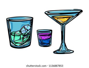 Three stylized vector cocktails.