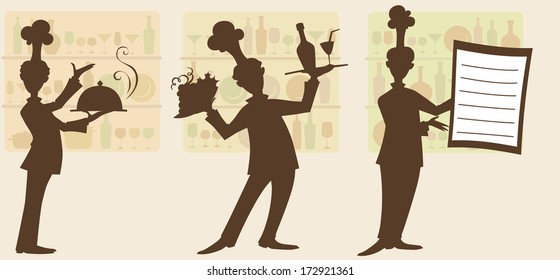Three stylized waiter images 