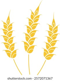 Three stylized wheat stalks curving gracefully on a white background, representing agriculture, harvest, and the food industry, evoke themes of growth and nourishment