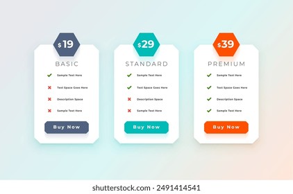 three subscription option price plan layout design vector