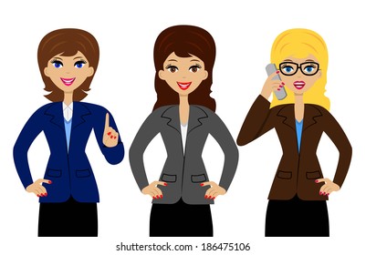 three successful business woman on white background, vector illustration
