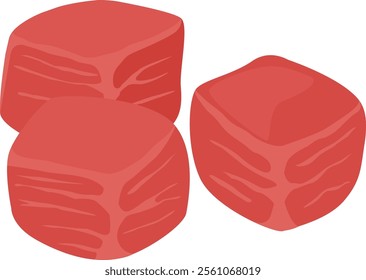 Three succulent cubes of fresh, raw beef are ready for cooking, representing healthy eating, culinary versatility, and the joys of preparing a delicious meal