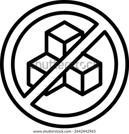 Three sugar cubes with a prohibition symbol as a symbol for sugar-free food or a prohibition for diabetics to consume sugar, a relevant icon for the condition of diabetics.