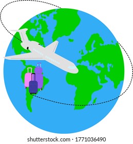three suitcases with a captive and a salad flying to their destination.
