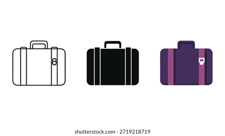 Three suitcases with different colors and designs