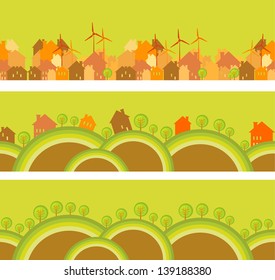 Three summer banner landscapes meadows and fields