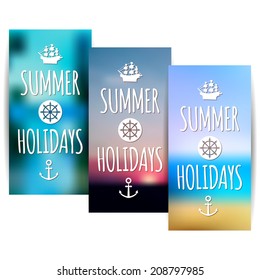 Three summer banners with blurred nature background